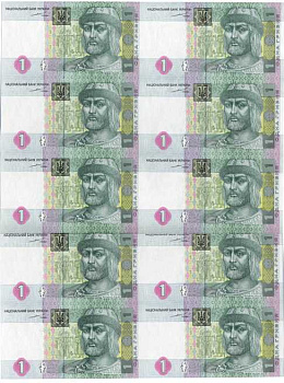 Украина неразрезанный типографский лист из 10 банкнот (1 гривна) 2004 Pick 116а, Сергеев 69 Pick 116а, Сергеев 69 бумага UNC (ПРЕСС) 505-9