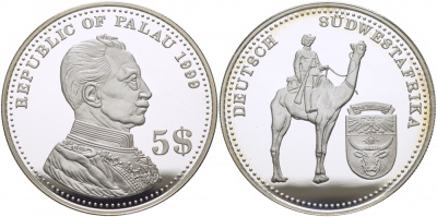 Палау 5 долларов 1999 немецкие колонии, Юго-Западная Африка KM 23 серебро PROOF 1077-9-62