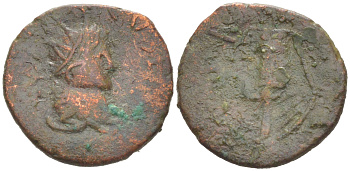 Римская Империя, императоры в Галлии антониниан 273 - 274 Тетрик II, локальная чеканка в Галлии RIC биллон 1073-24-86