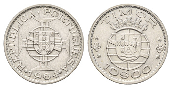 Португальский Тимор 10 эскудо 1964 год-тип KM 16 серебро 4671-835