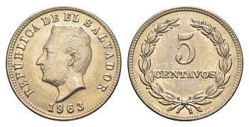 Сальвадор 5 сентаво 1963 Франсиско Морасан KM 134 медно-никель  UNC  M70-04