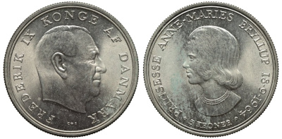Дания 5 крон 1964 Принцесса Анна-Мария KM 854 серебро UNC 4111-1216