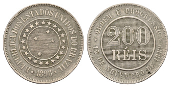 Бразилия 200 реалов (рейс) 1889 KM 493 медно-никель 4680-912