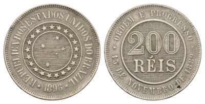 Бразилия 200 реалов (рейс) 1889 KM 493 медно-никель 4680-912