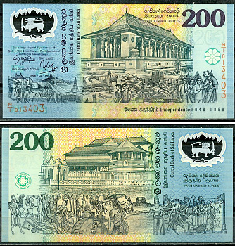 Шри-Ланка 200 рупий 1998 50 лет независимости (1948-1998), оранжевый номер, оригинальный буклет Pick 114 a (1)  пластик  UNC (пресс) 444-27-1-1