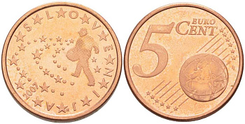 СЛОВЕНИЯ 5 ЕВРОЦЕНТОВ 2007 СЕЯТЕЛЬ KM 70 сталь плакированная медью UNC 214-361