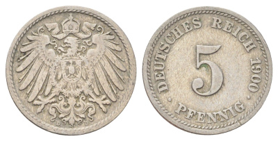 Германия 5 пфеннигов 1900 D KM 11, J. 12 медно-никель 4701-1028