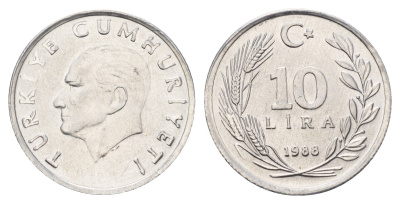 Турция 10 лир 1988 Кемаль Ататюрк KM 964 алюминий UNC 4395-227