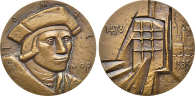 СССР медаль 1981 ЛМД, 500 лет со дня рождения Томаса Мора, медальер М.Б. Романовская, диаметр 60 мм., тираж 850 экз. Шкурко, Салыков 1315 томпак    1065-4-13
