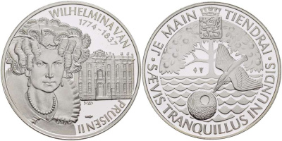Нидерланды медаль ND Вильгельмина Прусская Вторая (1774-1837), диаметр 38 мм., вес 25,12 гр.  серебро  PROOF  1078-6-12