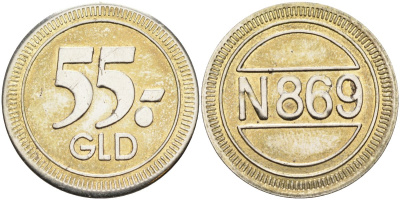 Нидерланды жетон ND рекламный, 55.-GLD, №869, диаметр 26 мм. никелированная сталь 4185-834