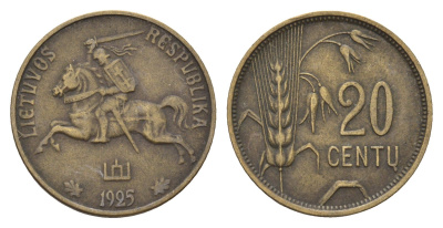 Литва 20 центов (сентов) 1925 KM 74 алюминиевая бронза 46-2467