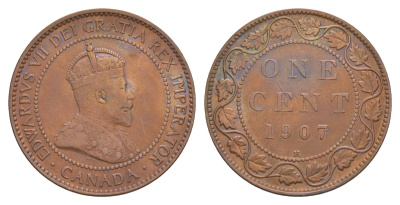 Канада 1 цент 1907 H, Эдуард VII (1901-1910) KM 8 бронза 1527-841