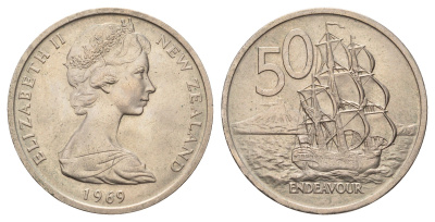 Новая Зеландия 50 центов 1969 200 лет путешествию Капитана Кука KM 39 медно-никель UNC 4672-321