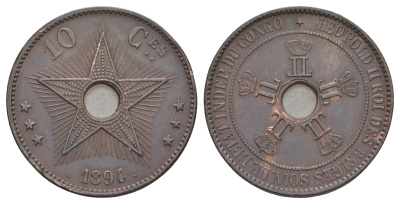 Бельгийское Конго 10 сантимов 1894 Свободное государство Конго KM 4 медь 1519-534