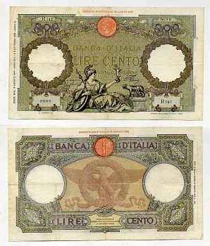 Италия 100 лир 1941 19 августа 1941 Pick 55b, Grapanzano 252B бумага 451-218-1