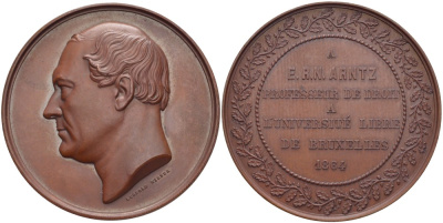 Бельгия медаль 1864 E. R. N. Arntz профессор брюссельского университета, медальер Leopold Viener, диаметр 60 мм. Wiener.22 бронза    1089-4-22