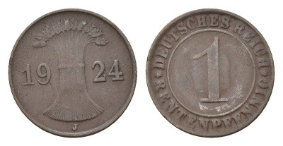 Германия 1 рентенпфенниг 1924 J KM 30, J. 306 бронза 4696-611