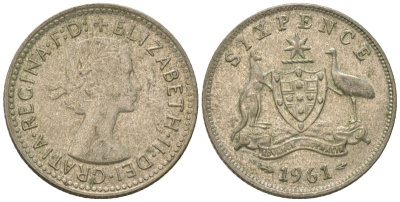Австралия 6 пенсов 1961 Елизавета II (1952-2022) KM 58 серебро 4615-1022