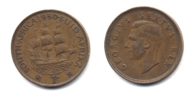 ЮЖНАЯ АФРИКА 1 ПЕННИ 1950 25-714