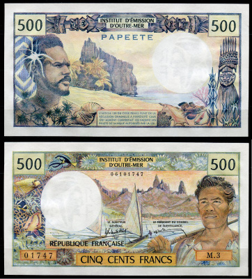 Таити 500 франков ND (1985) рыбак, PAPEETE Pick 25 d бумага UNC (пресс)   451-181-1