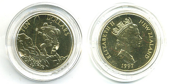 Новая Зеландия 10 долларов 1997 золотоискатель, в оригинальной коробке KM 104 алюминиевая бронза UNC 00-00
