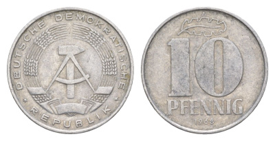 ГДР 10 пфеннигов 1968 A KM 10 алюминий 4630-647
