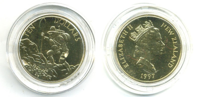Новая Зеландия 10 долларов 1997 золотоискатель, в оригинальной коробке KM 104 алюминиевая бронза UNC 00-00