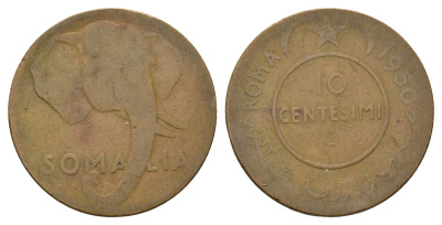 Сомали 10 чентезимо 1950 год-тип KM 3 медь 4531-542