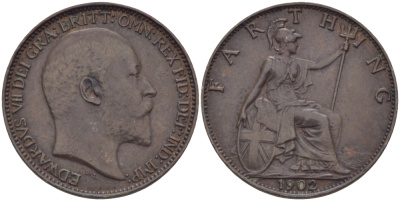 Великобритания 1 фартинг 1902 Эдуард VII (1901-1910) KM 792, Spink 3992 бронза 100-243