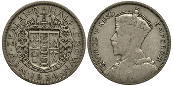 Новая Зеландия 1/2 кроны 1934 Георг V (1910-1936) KM 5 серебро 272-824