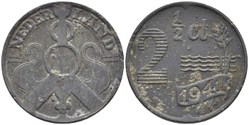 НИДЕРЛАНДЫ 2 1/2 ЦЕНТА 1942 ВИЛЬГЕЛЬМИНА (1890-1948) KM 171 цинк 66-136