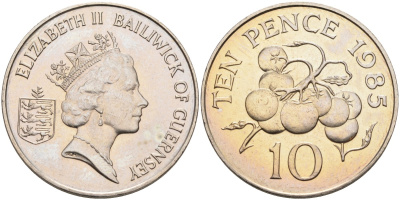 Гернси 10 пенсов 1985 FAO, помидоры KM 43.1 медно-никель UNC 4583-314