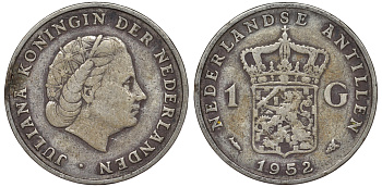 Нидерландские Антилы 1 гульден 1952 Юлиана (1948-1980) KM 2 серебро 36-927
