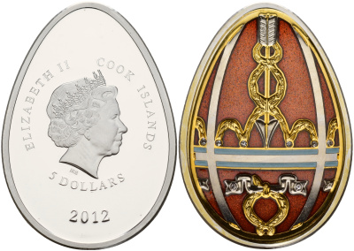 Палау 3 монеты по 5 долларов 2012 яйца Фаберже, цветная эмаль, позолота серебро PROOF 1065-1-21