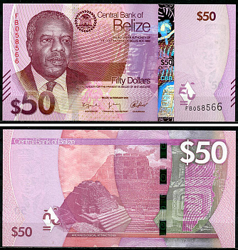 Белиз 50 долларов 2025 Филип Голдсон, руин Каана майя Pick 77  бумага  UNC (пресс) 451-1186-3