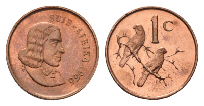 ЮАР 1 цент 1966 Ян ван Рибек (1619-1677), Suid Africa, легенда на африкаанс, капские воробьи KM 65.2 бронза UNC 4690-927