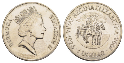 Бермудские острова (Бермуды) 1 доллар 1996 70 лет со дня рождения Королевы Елизаветы II, тираж 5.000 экземпляров KM 94 медно-никель UNC 1082-9-25