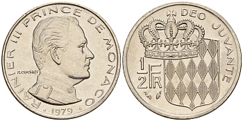 Монако 1/2 франка 1979 Ренье III (1949-2005) KM 145 никель  4189-245
