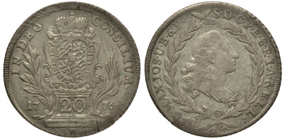 Бавария 20 крейцеров 1776 Максимилиан III Иосиф (1745-1777) KM 240, Hahn 299, Cr.26, Witt.2187 серебро 00-00-00