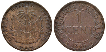 Гаити 1 сантим 1886 А KM 48 бронза 62-655