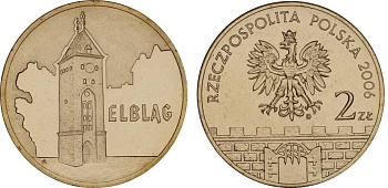 Польша 2 злотых 2006 MW, серия польские города, Эльблонг (ELBLAG) KM 546, Parchimowicz 989 латунь UNC 603-445