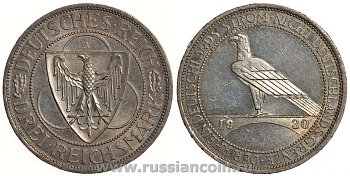 Германия 3 марки 1930 A, освобождение Рейнлянда J. 345, KM 70 серебро aUNC 02-119-42