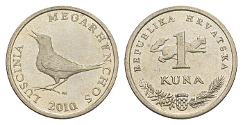 Хорватия 1 куна 2010 западный соловей, легенда на латинском KM 20.2 медь цинк никель aUNC 4652-814