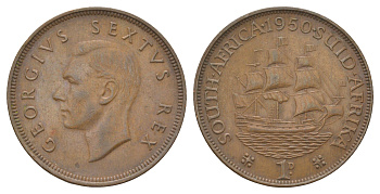 ЮАР 1 пенни 1950 Георг VI (1936-1952) KM 34.1 бронза 11-230-44