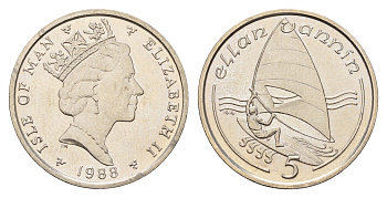 Остров Мэн 5 пенсов 1988 Елизавета II (1952-2022) KM 209.1 медно-никель UNC 4121-1121