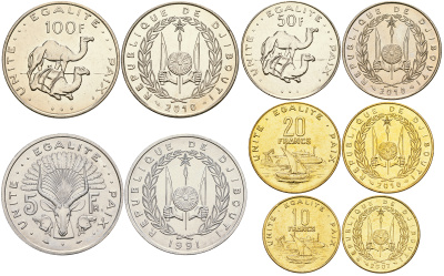 Джибути лот из 5 монет 1991-2010 (5, 10, 20, 50, 100 франков) UNC N2-01