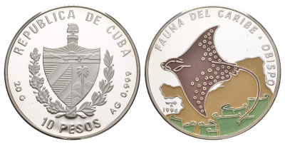 Куба оригинальный полный набор из 6 монет (10 песо) в оригинальной коробке 1994 Карибская фауна 1-4-6-07