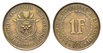 Бурунди 1 франк 1965 год-тип KM 6 латунь 4675-1241