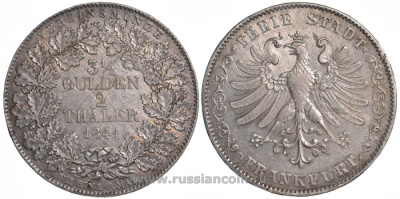 Франкфурт 2 талера = 3 1/2 гульдена 1841 KM 329, AKS. 2, Dav. 641, Kahnt. 182, Thun. 131 серебро 00-814-42